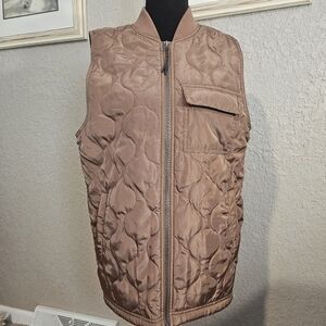 Edgar Ash Quilted Vest Mens S Brown Full Zip‎ Utility Pocket Casual Layering